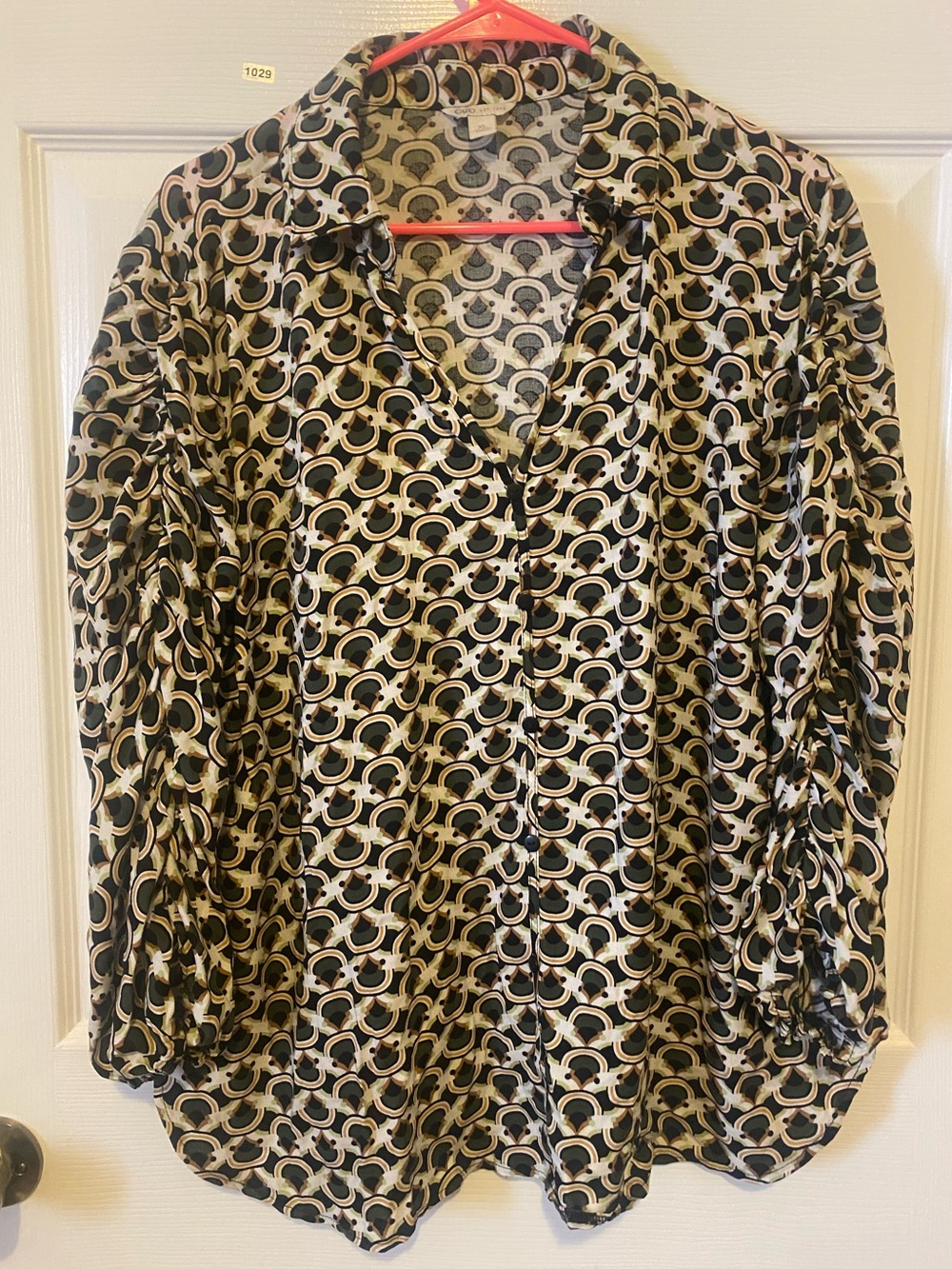 Cato Black and Cream Geometric Button-Down Shirt